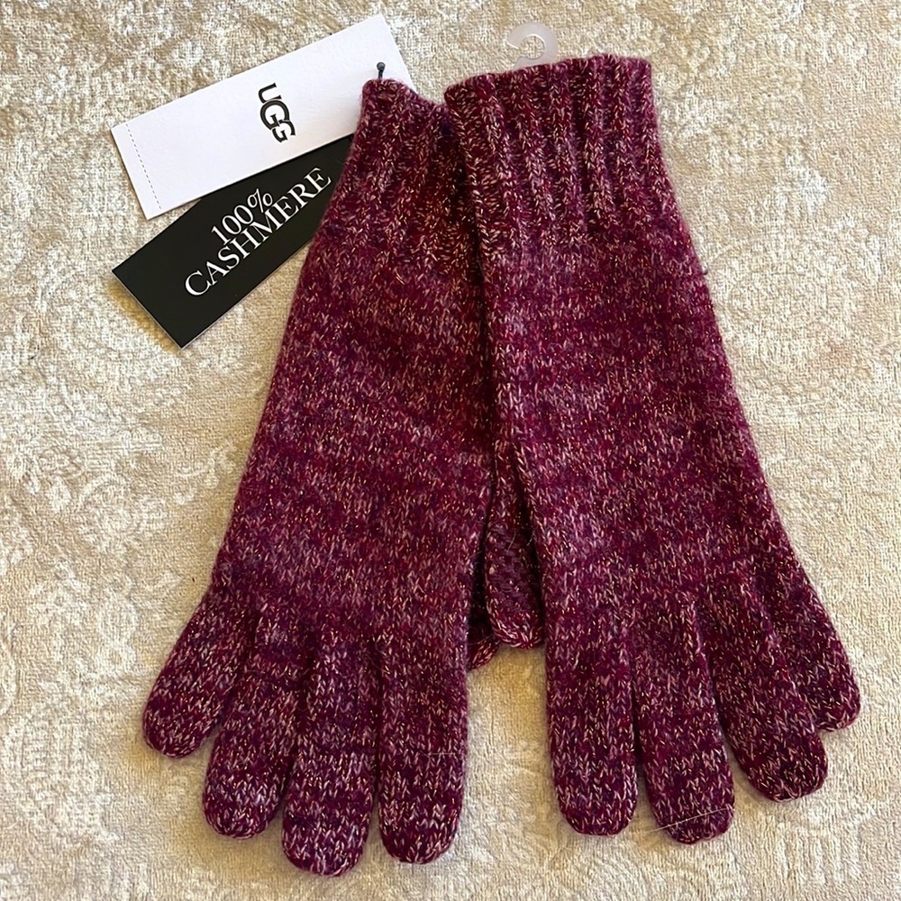 Brand New UGG Cashmere Pippa Rib Knit Gloves Metallic Shimmer Touchscreen
